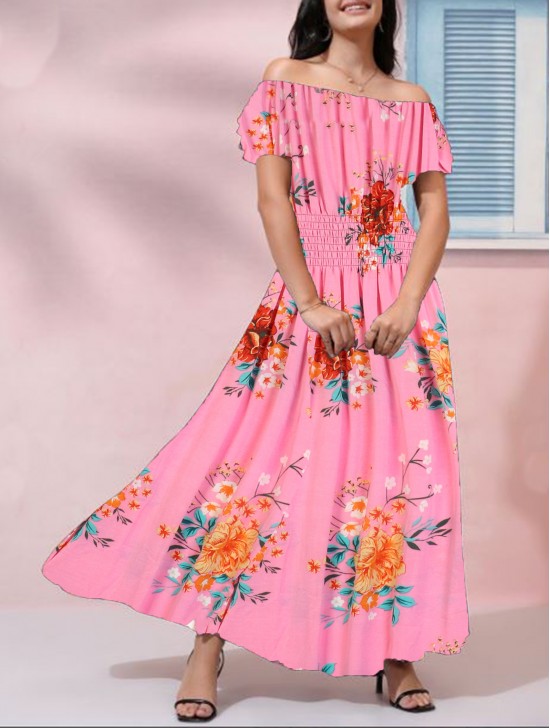 Off-The-Shoulder Floral Print Midi Dress